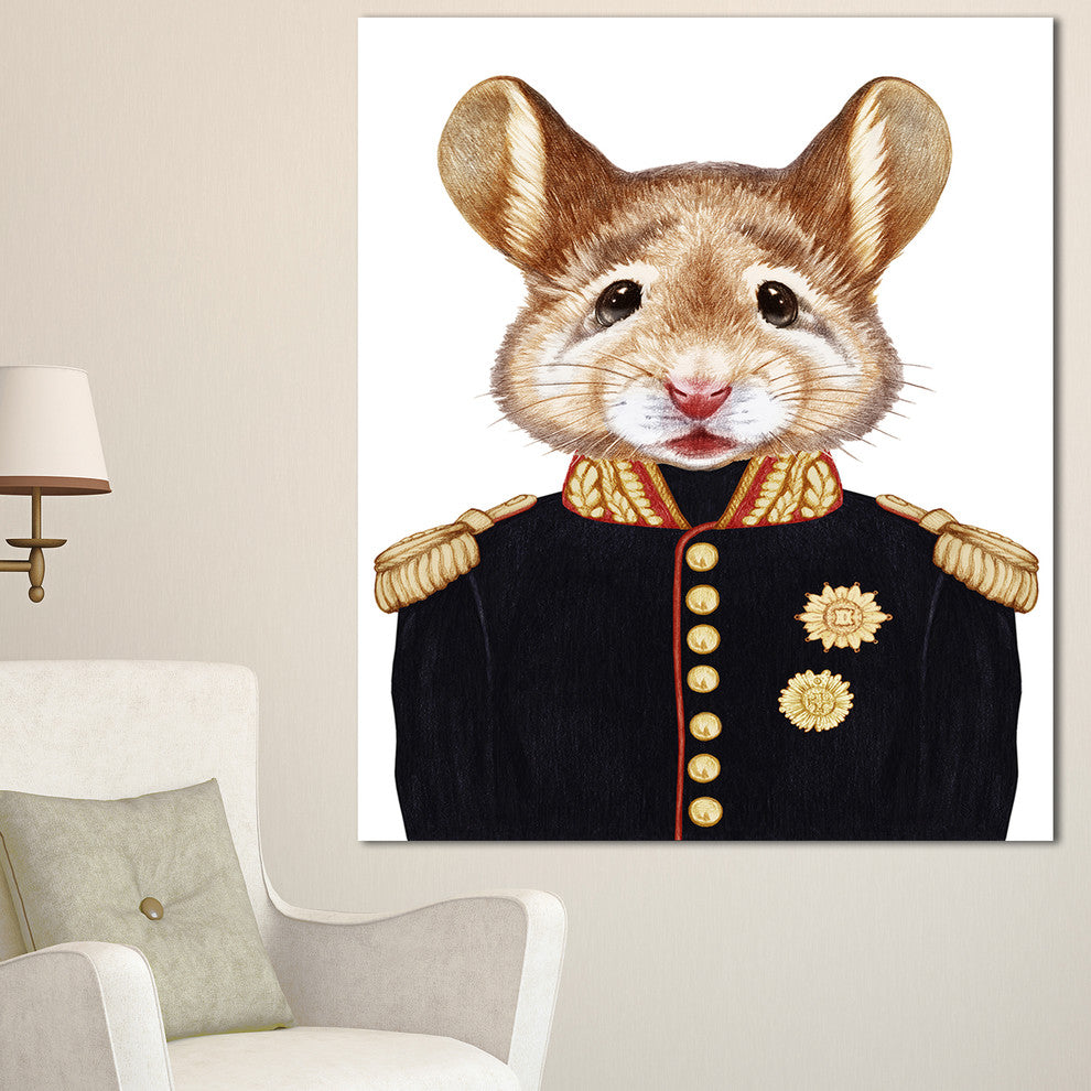 Mouse in Military Uniform, Animal Canvas Art Print, 30"x40"