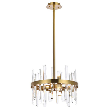 Elegant Lighting 2200D16SG Serena 16" Crystal Round Pendant, Satin Gold