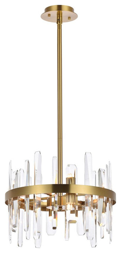 Elegant Lighting 2200D16SG Serena 16" Crystal Round Pendant, Satin Gold