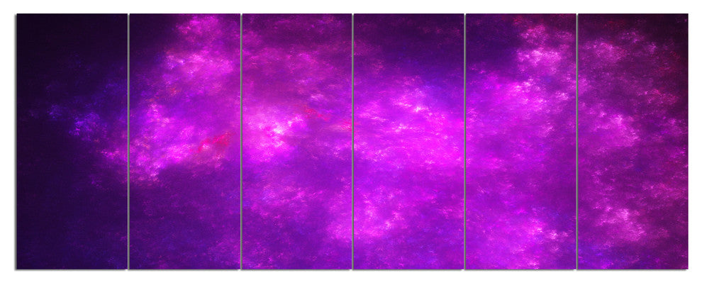 Purple Starry Fractal Sky, Abstract Canvas Art Print, 70"x28", 6 Panels