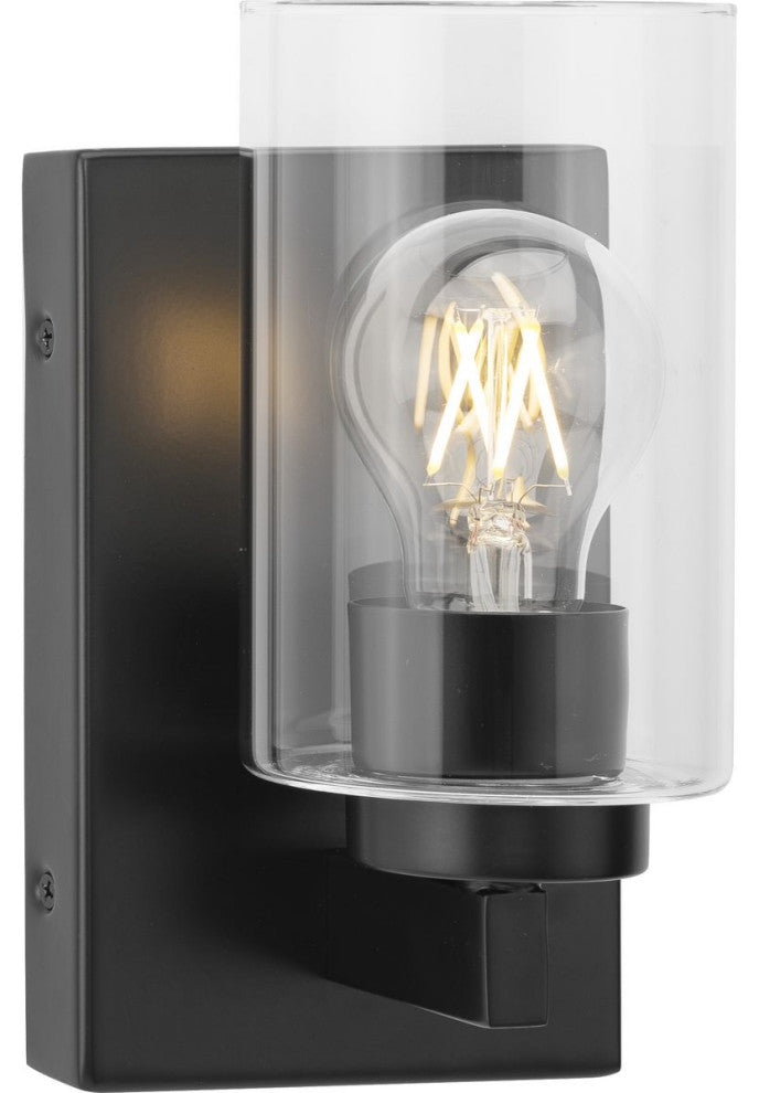 Goodwin 1-Lt Matte Black Modern Vanity Light With Clear Glass