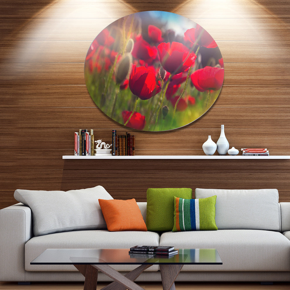 Thick Red Poppy Flowers, Floral Round Wall Art, 23"