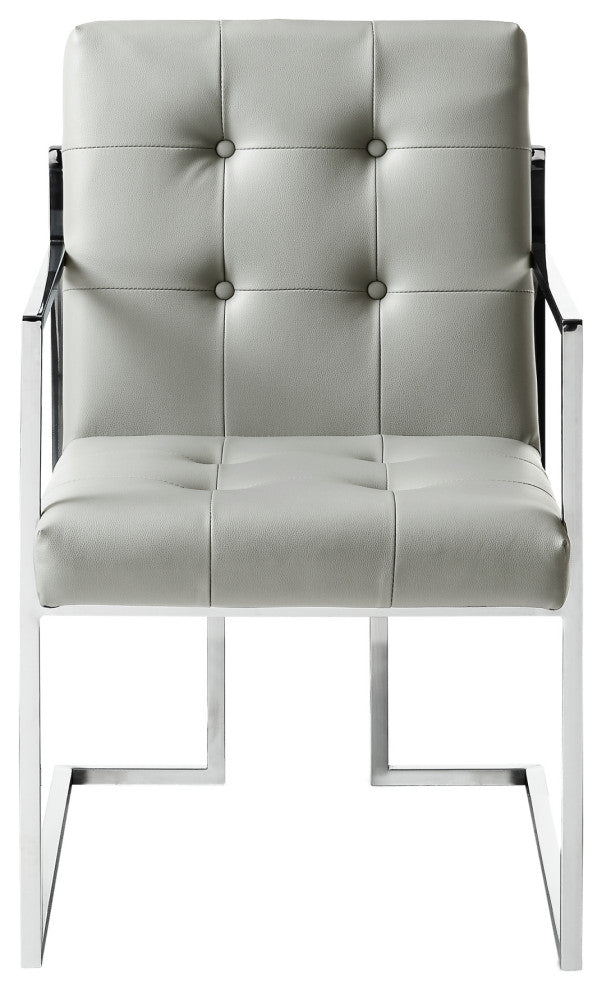 Phoebe Tufted Dining Chairs With Square Arms, Set of 2, Light Grey Pu Leather