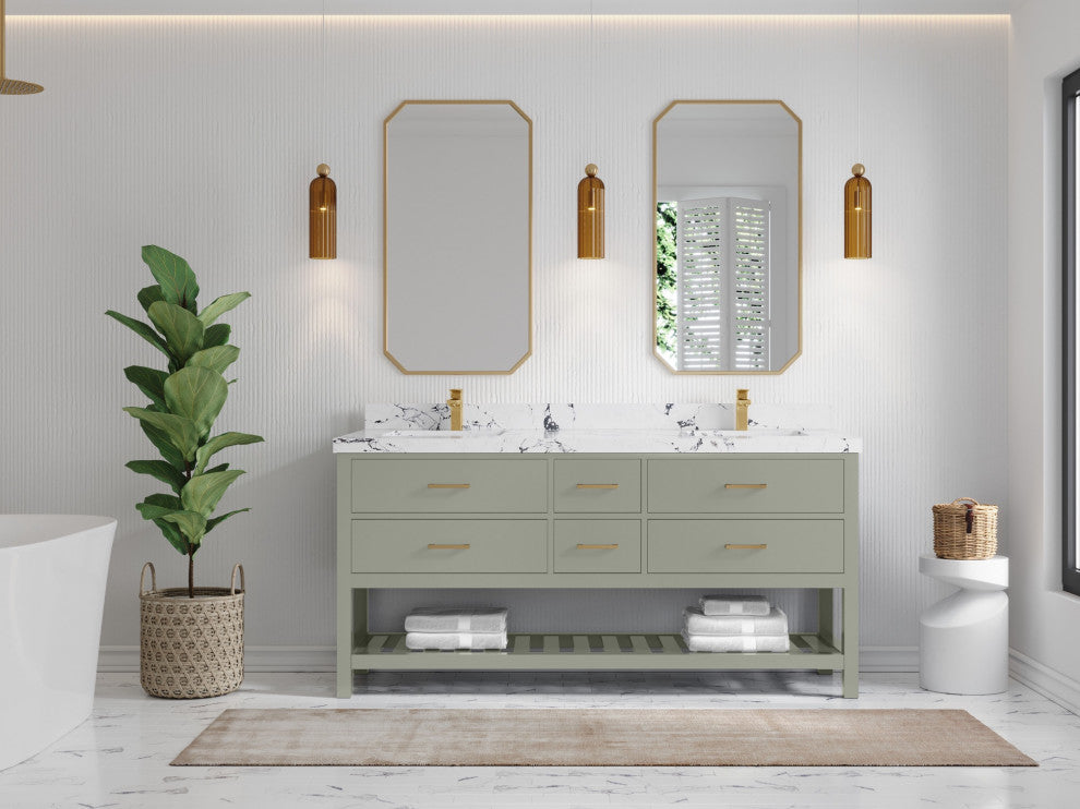 Parker 72" Double Sink Bath Vanity in Evergreen  2" Viola Night