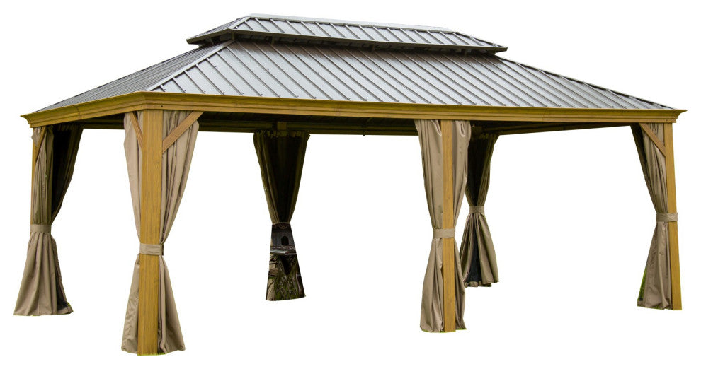 Hardtop Gazebo Outdoor Aluminum Wood Grain Gazebos, 12' X 18'