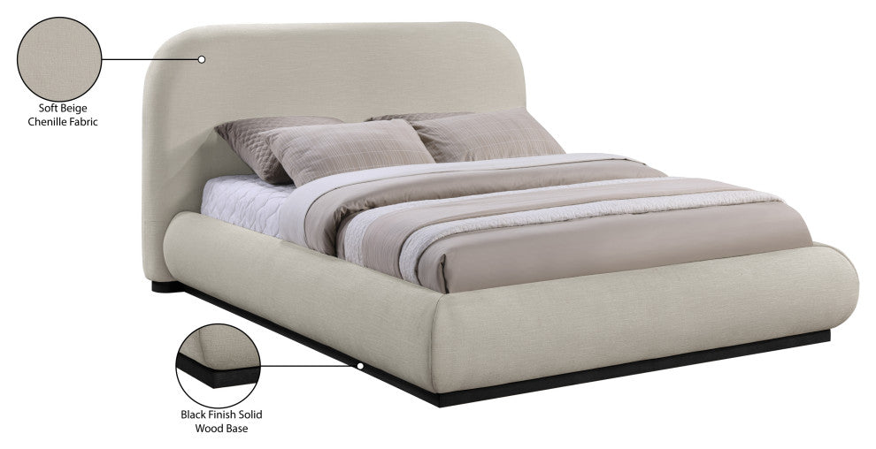 Vaughn Bed, Beige, Full, Chenille Fabric, Black Finish