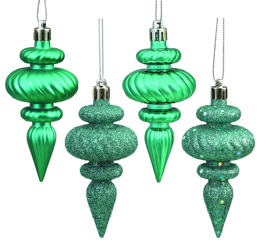 Vickerman N500042 4" Teal Finial 4 Finish Ornament Assortment 8 Per Box