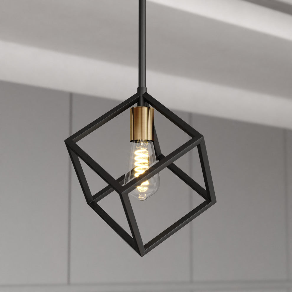 Deering Matte Black and Gold Satin Brass Contemporary Mini Pendant Ceiling Light