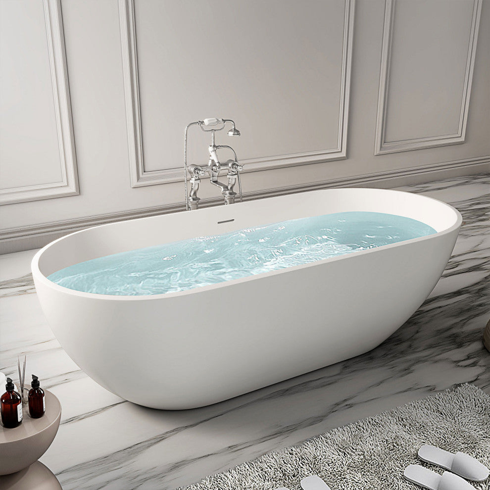 Stone Resin Matte Freestanding Soaking Bathtub, White, 69 in.
