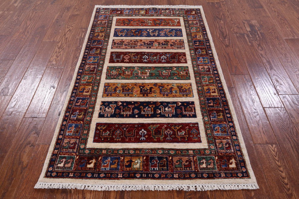Tribal Persian Gabbeh Handmade Wool Rug 3' 4" X 5' 6" Q11339