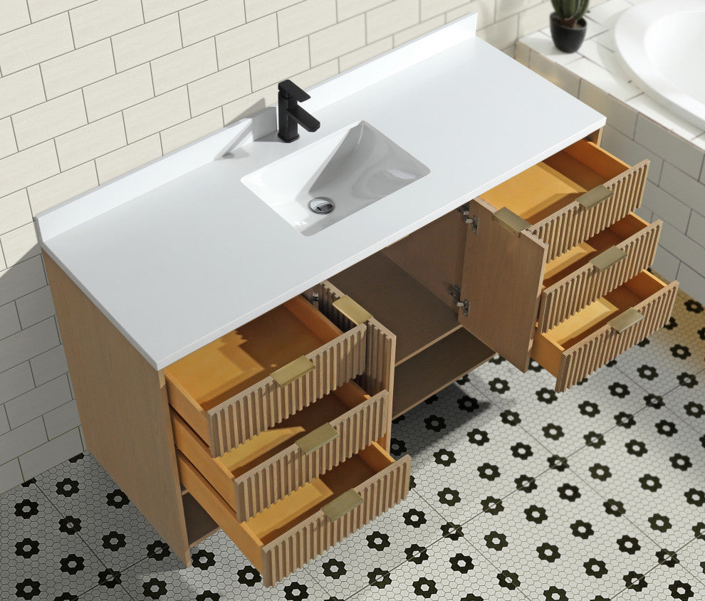 Ari Kitchen and Bath San Diego Bath Vanity, Oak, 60", Freestanding