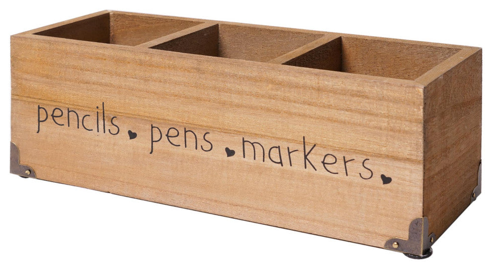 Addie Joy Pens, Pencils, Markers Rectangle 3-Opening Desk Organizer - Wood Wash