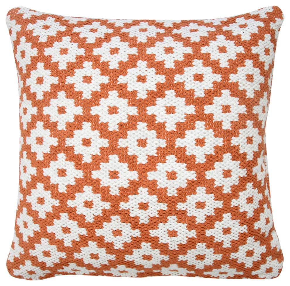 Ox Bay Machine-Made Orange/White Diamond Cotton Blend Pillow Cover, 20"x20"