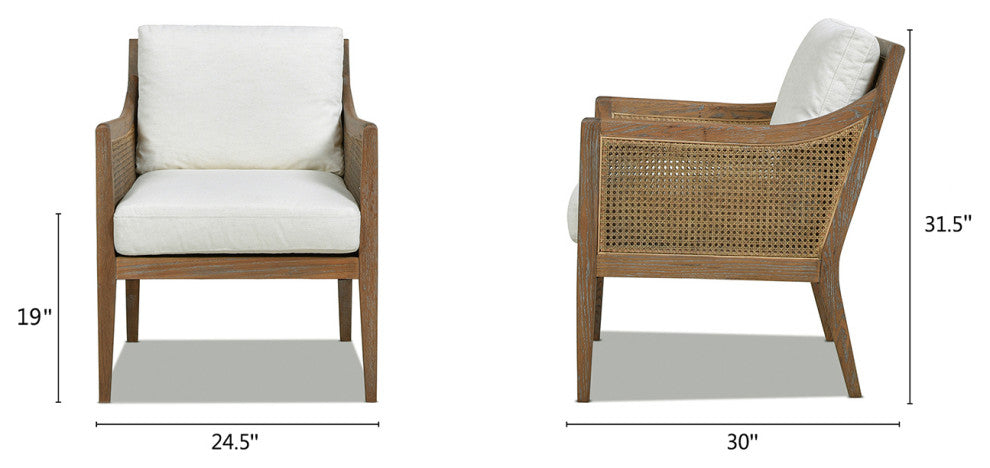 Ontario 24.5" Rattan Wicker Upholstered Accent Arm Chair, Natural White