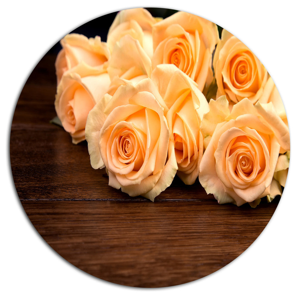 Roses On Wooden Surface Photo, Floral Round Metal Wall Art, 11"