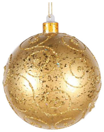 200Mm Gold Ball Ornament With Gold Glitter Design