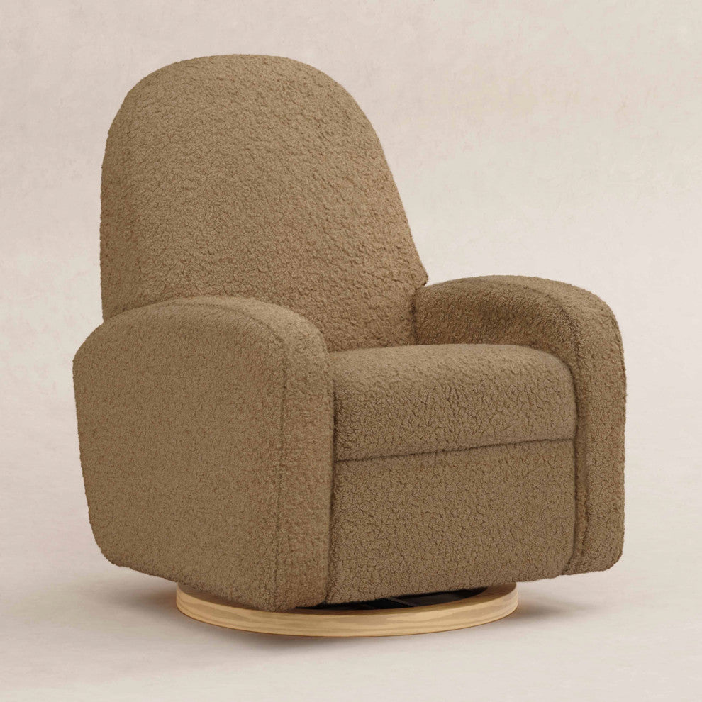 Nami Electronic Recliner and Swivel Glider Recliner, Boucle With USB port, Cortado Shearling With Light Wood Base