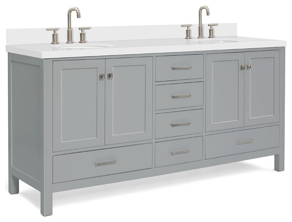 ARIEL Cambridge 73" Double Oval Sink Bathroom Vanity Grey with Quartz Top