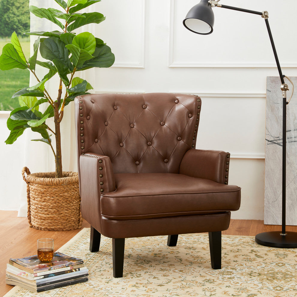 Set of 2  Leatherette Modern Accent Chair, Coffee