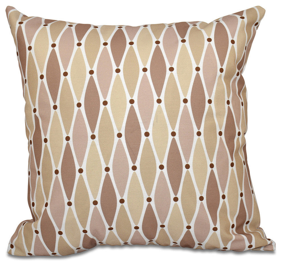 Wavy, Geometric Print Pillow, Taupe, 18"x18"