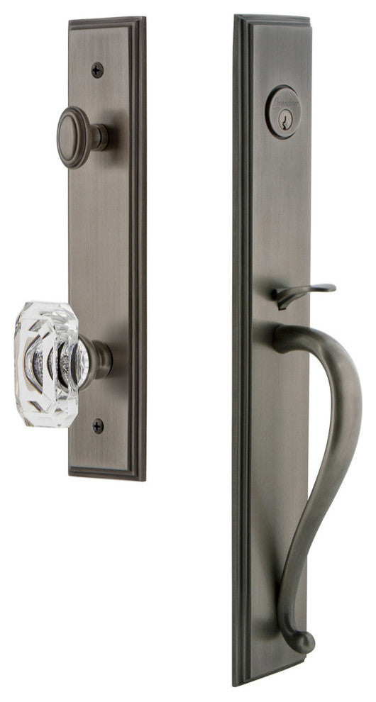 Carre' 1-Piece Dummy Handleset, S Grip and Baguette Clear Crystal Knob, 848818