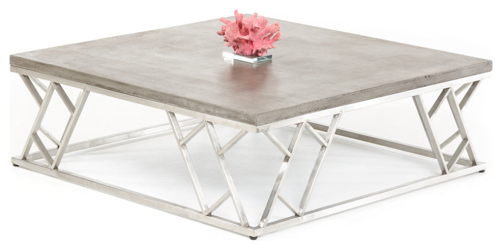 HomeRoots 13" Concrete and Steel Coffee Table