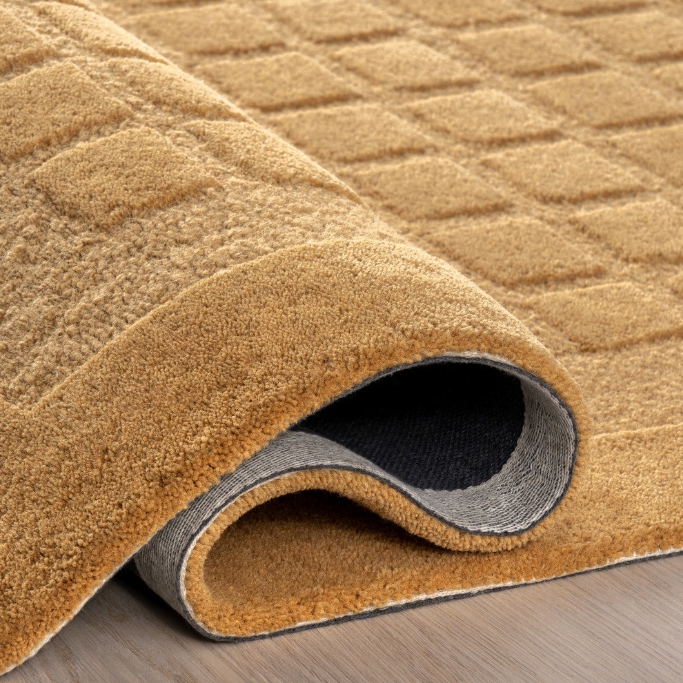 Fritz Checkered Wool Area Rug, Golden Yellow 10' x 14'