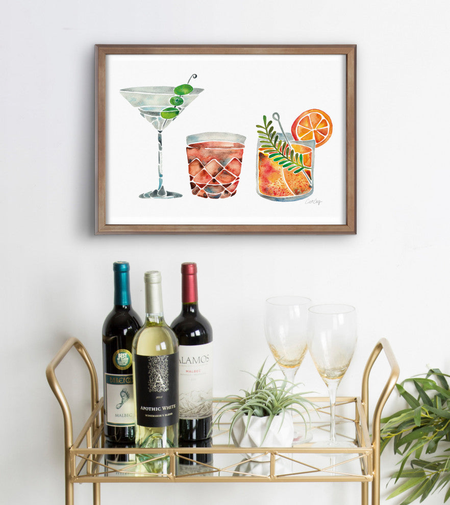 Blake Classic Cocktails Framed Printed Glass by Cat Coquillette, Gold 16x20