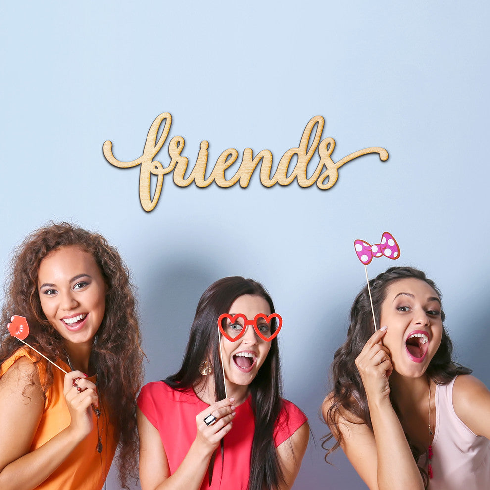 Friends Script Wood Word Wall Art Sign Unfinished, 24"x8"