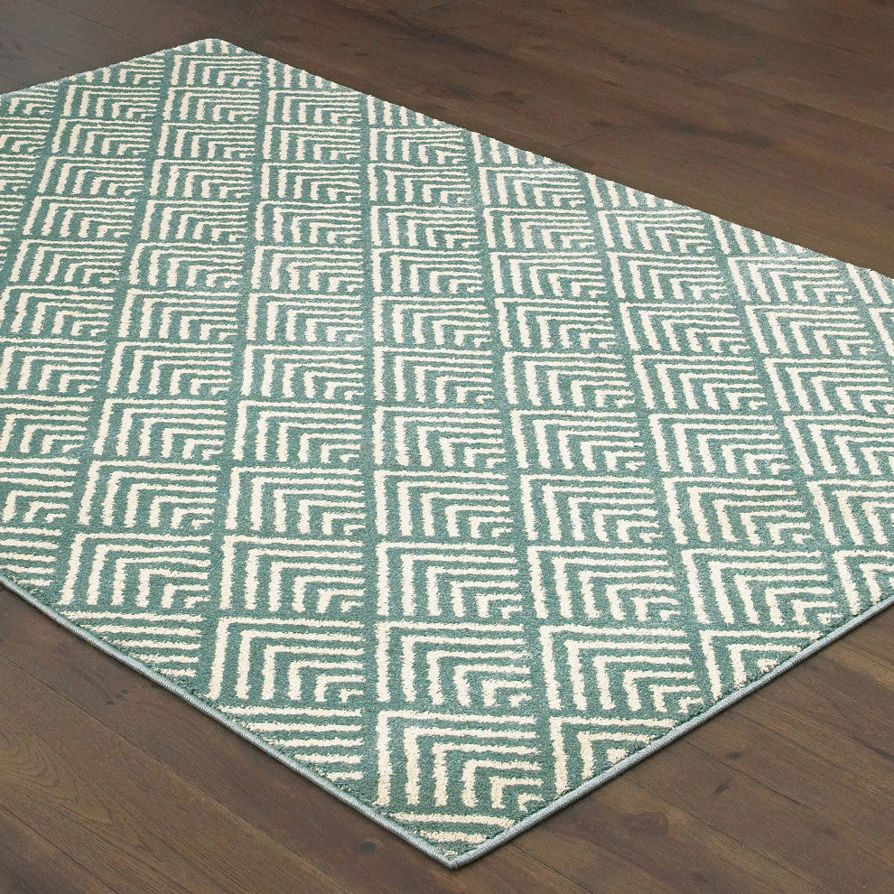 Carolina Geometric Ecaille Blue/Ivory Area Rug, 2'x3'