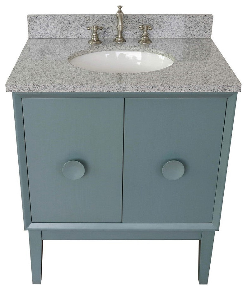 31" Single Vanity, Aqua Blue Finish With Gray Granite Top