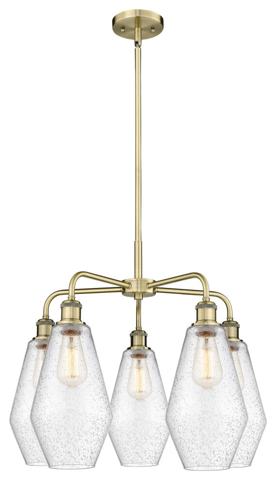 Cindyrella 5-Light 25" Stem Chandelier, Antique Brass, Seedy Shade
