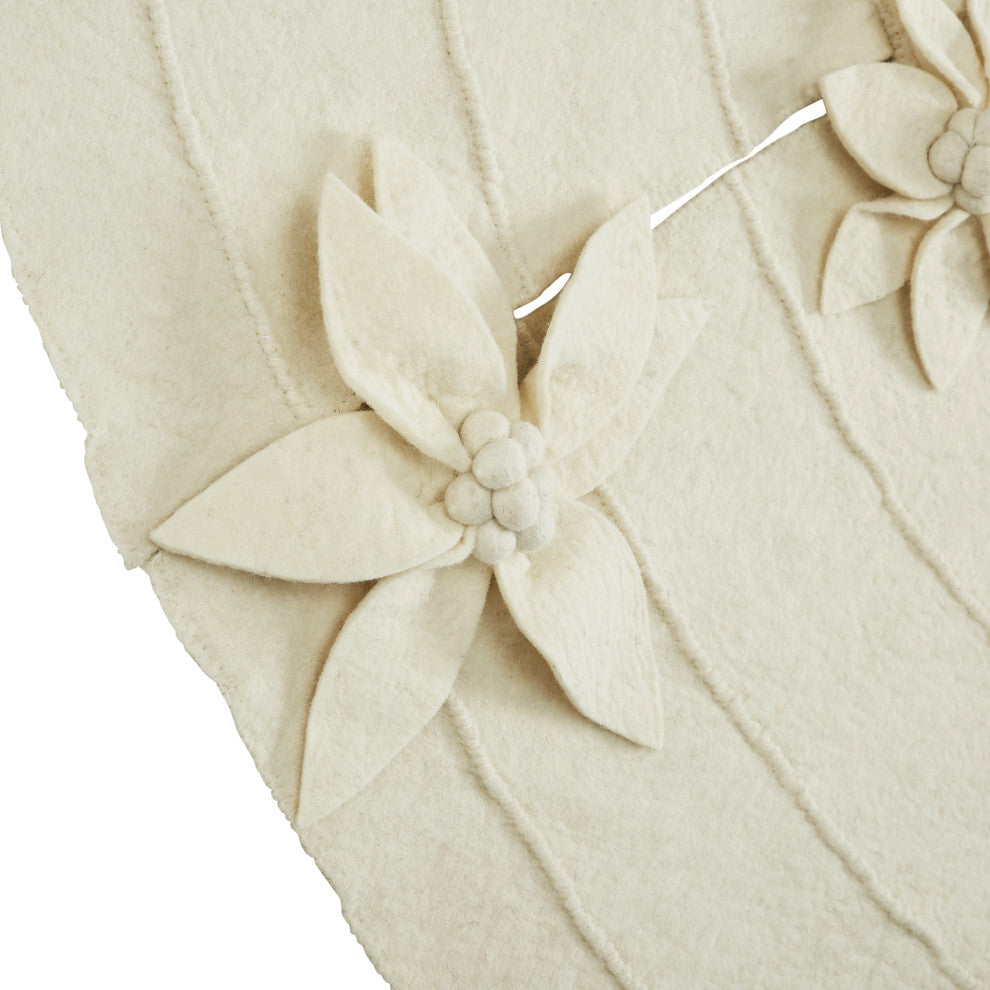 Felted Wool Poinsettia Button Tree Skirt White