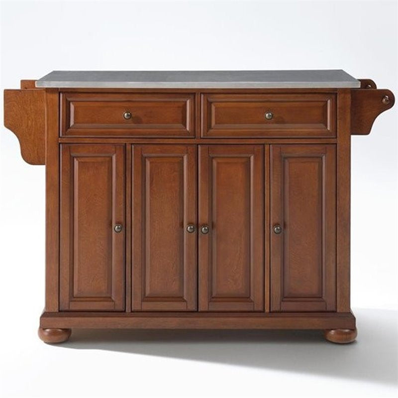 Crosley Furniture Alexandria Wood Kitchen Island in Cherry/Silver