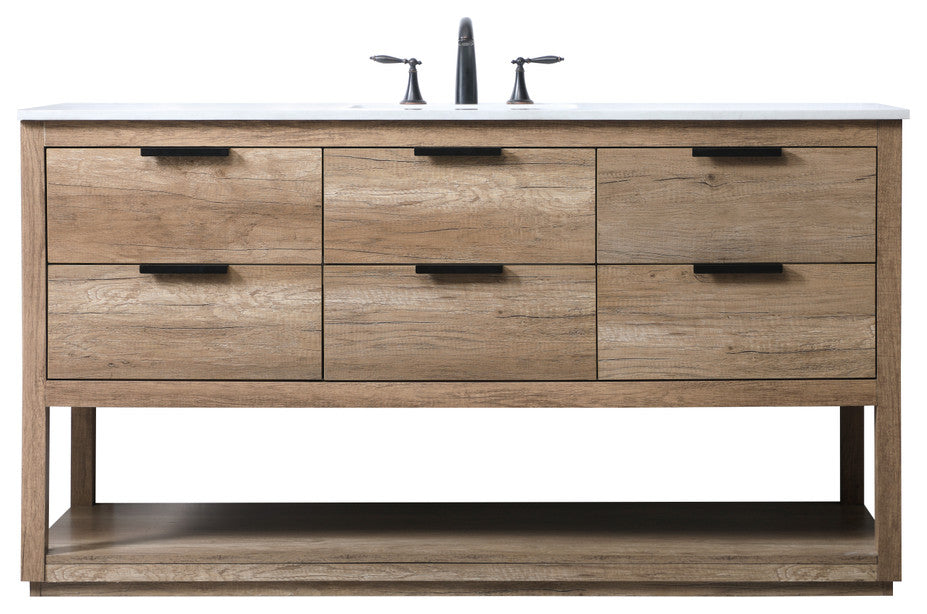 Louie 60" SIngle Bathroom Vanity, Natural Oak