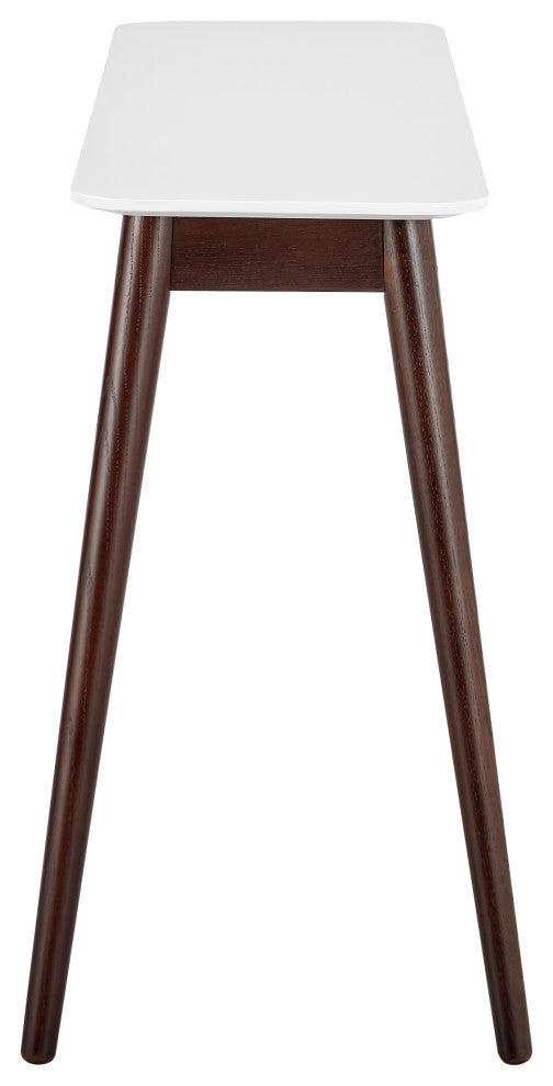 Manon Console Table, Matte White With Dark Walnut Legs
