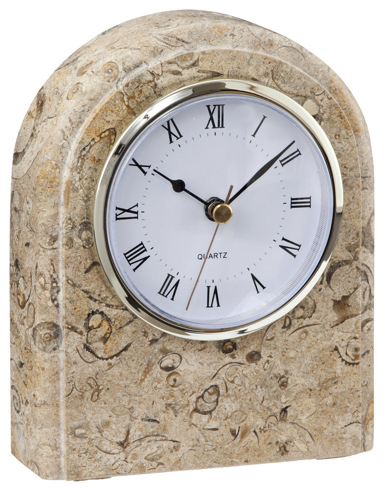 Polaris Collection Black and Gold Marble Desk Clock, Beige