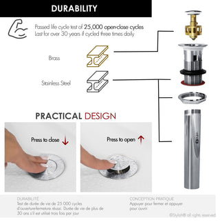 STYLISH Polished Chrome Pop-Up Bathroom Sink with Overflow