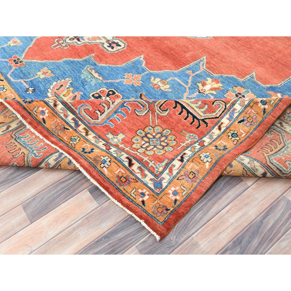 Imperial Red Afghan Peshawar Heriz Wool Hand Knotted Oriental Rug, 12'x14'7"