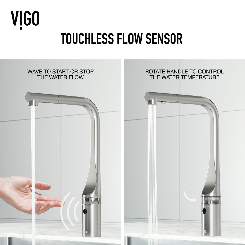 VIGO Jewel 15" H Touchless Pull-Out Sprayer Kitchen Faucet, Stainless Steel
