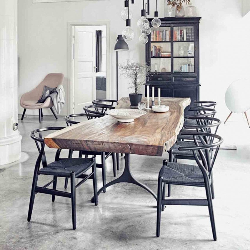 Dining Chair Solid Wood Woven Armless With Open Y Back Armchair Chairs, Black