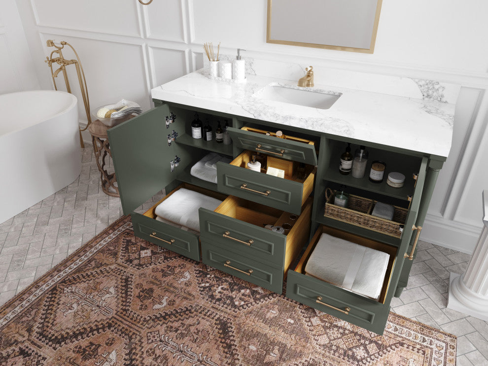 Aberdeen 60 Single Bathroom Vanity in Pewter Green 2" Piatra Gray