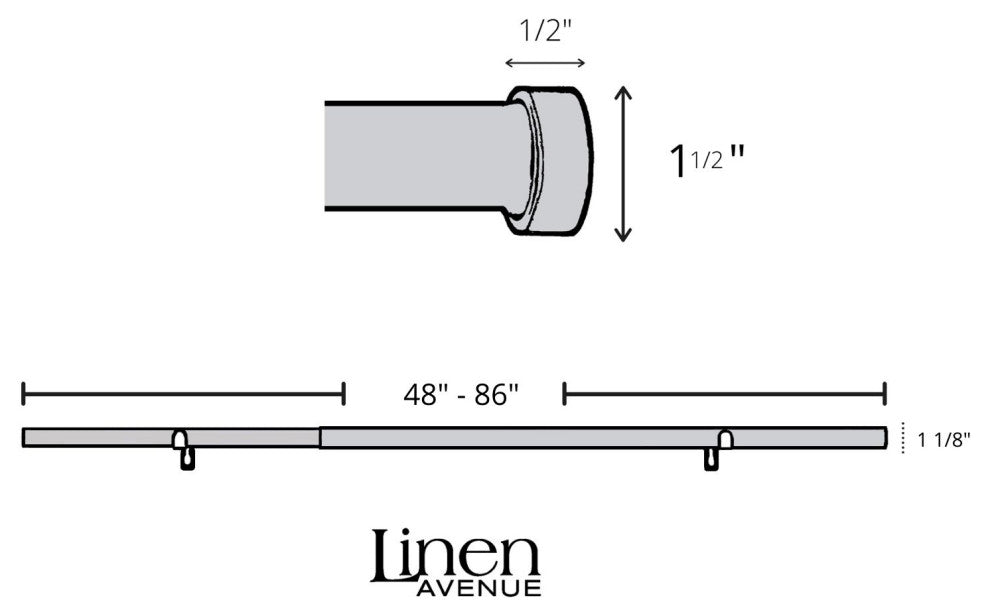 Linen Avenue End Cap Single Curtain Rod Set,48 to 86-Inch,Matte Black
