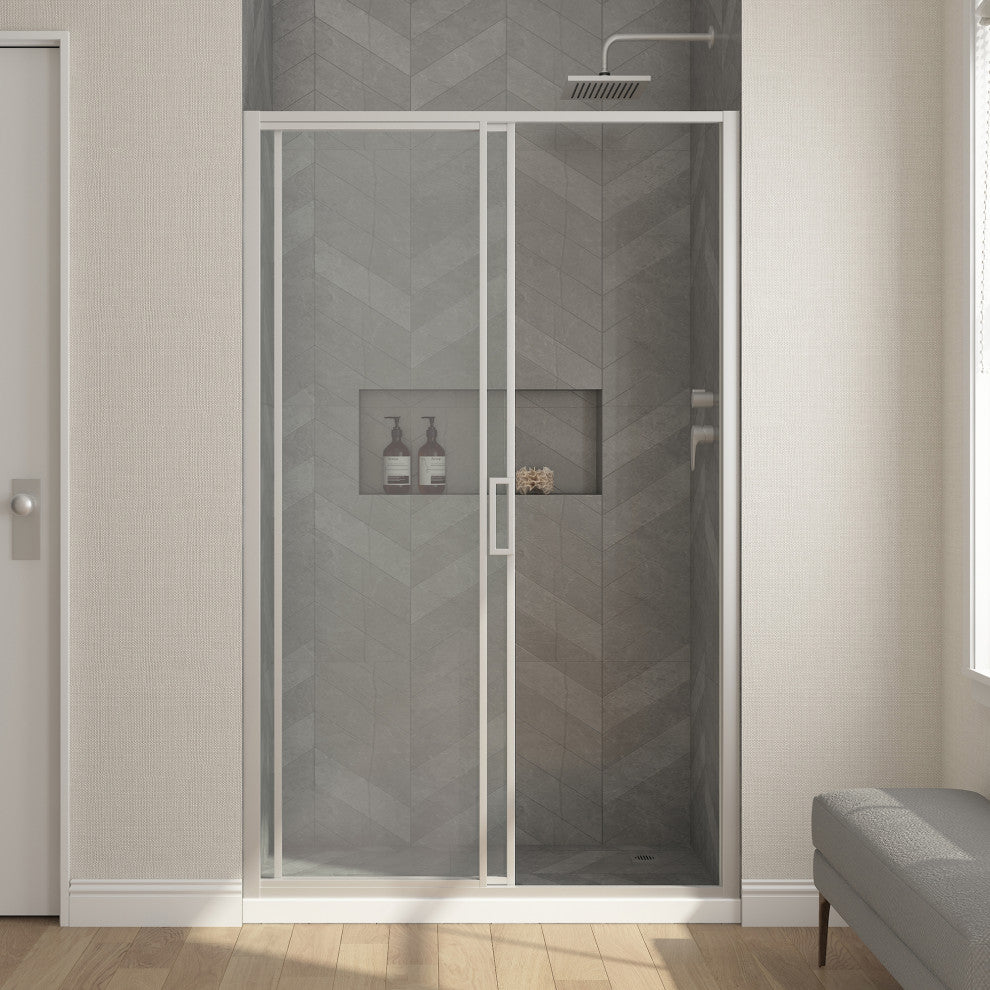 Stanford Sliding Fluted Alcove Shower Door, Satin Nickel, Clear Glass, 48"