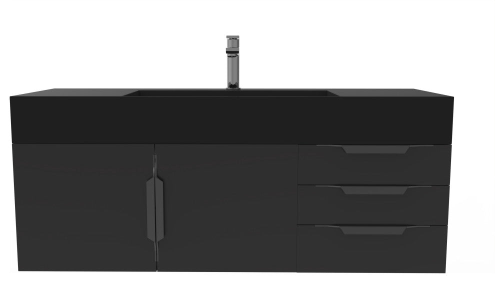 CastelloUSA Amazon 48" Wall Mounted Vanity Set, Black, Black Top, Black Handles