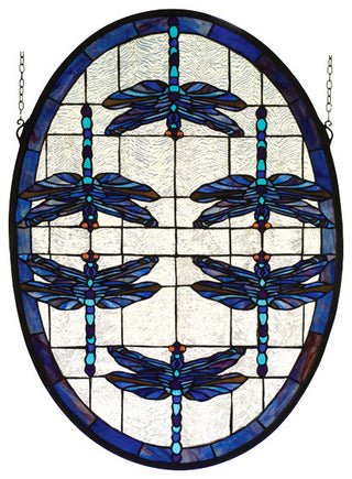 22W X 30H Dragonflies Oval Stained Glass Window