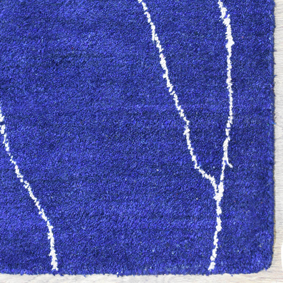 HAND KNOTTED LOOM SILK AREA RUGS-8'x10',Rectangle,Dark Blue White,Contemporary