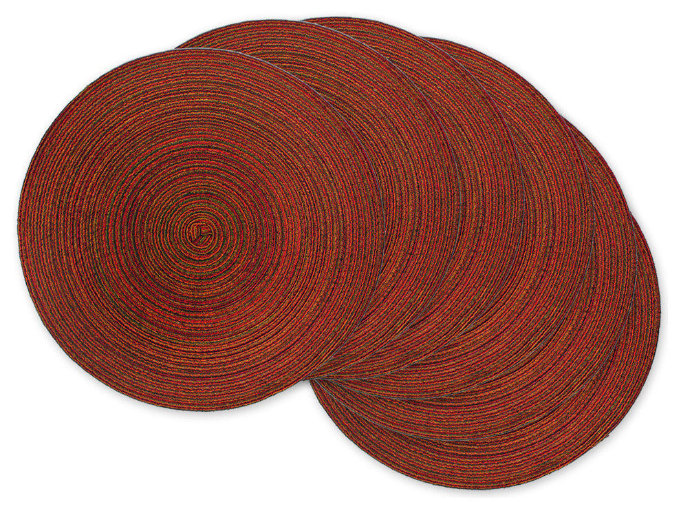 Variegated Red Round Pp Woven Placemat Set/6
