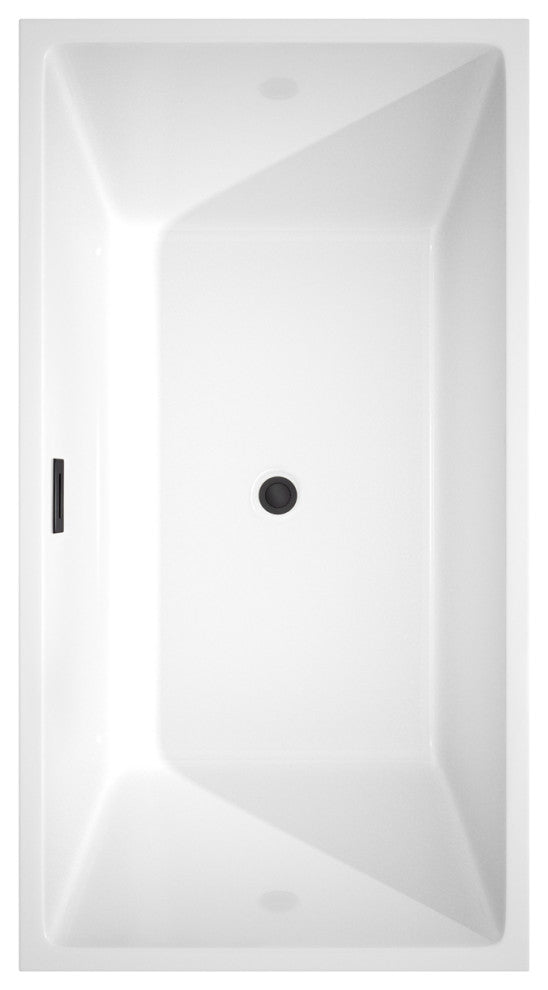 Sara 59" Freestanding White Bathtub, Matte Black Drain and Overflow Trim