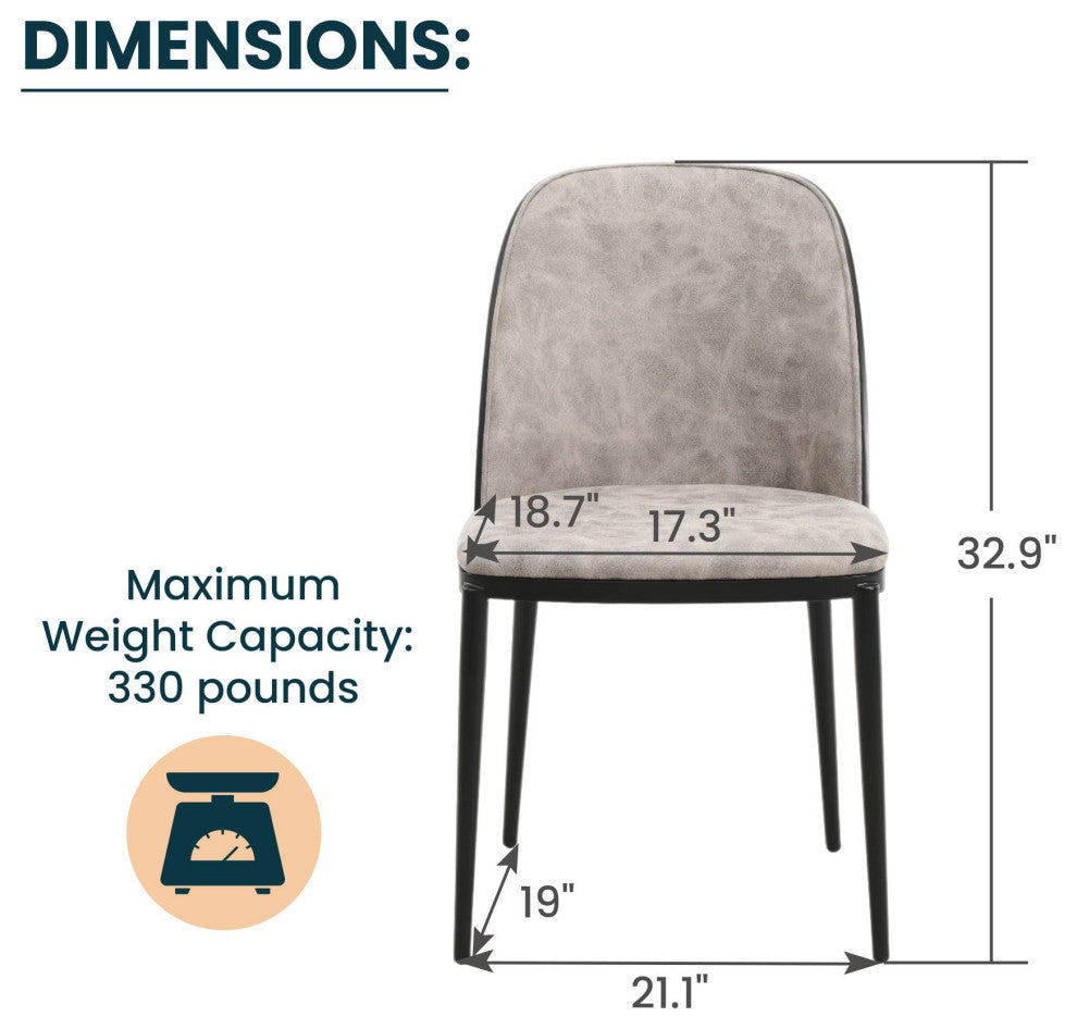 LeisureMod Tule Dining Side Chair With Upholstered Seat and Steel Frame, Black/Charcoal